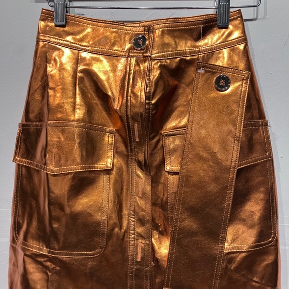 Copper button front faux Leather pencil skirt - Picture 8 of 9